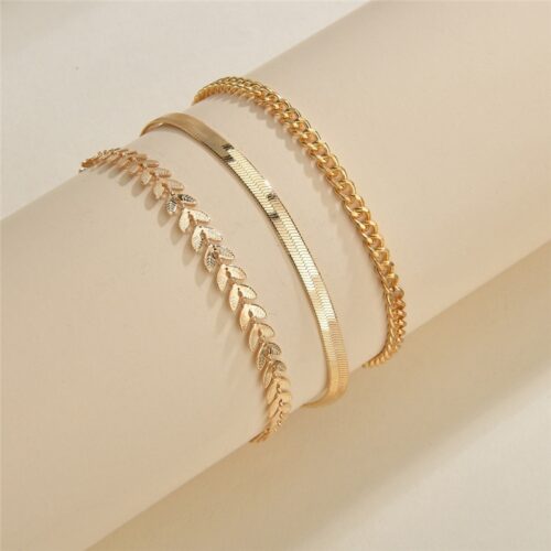 Simple Chain Anklet for Women 3 pcs Set - Imagen 3