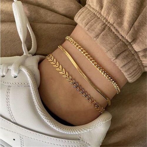 Simple Chain Anklet for Women 3 pcs Set - Imagen 7